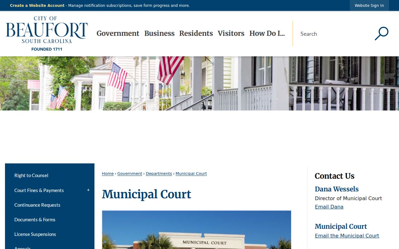 Beaufort Municipal Court listing with session schedule and entry instructions