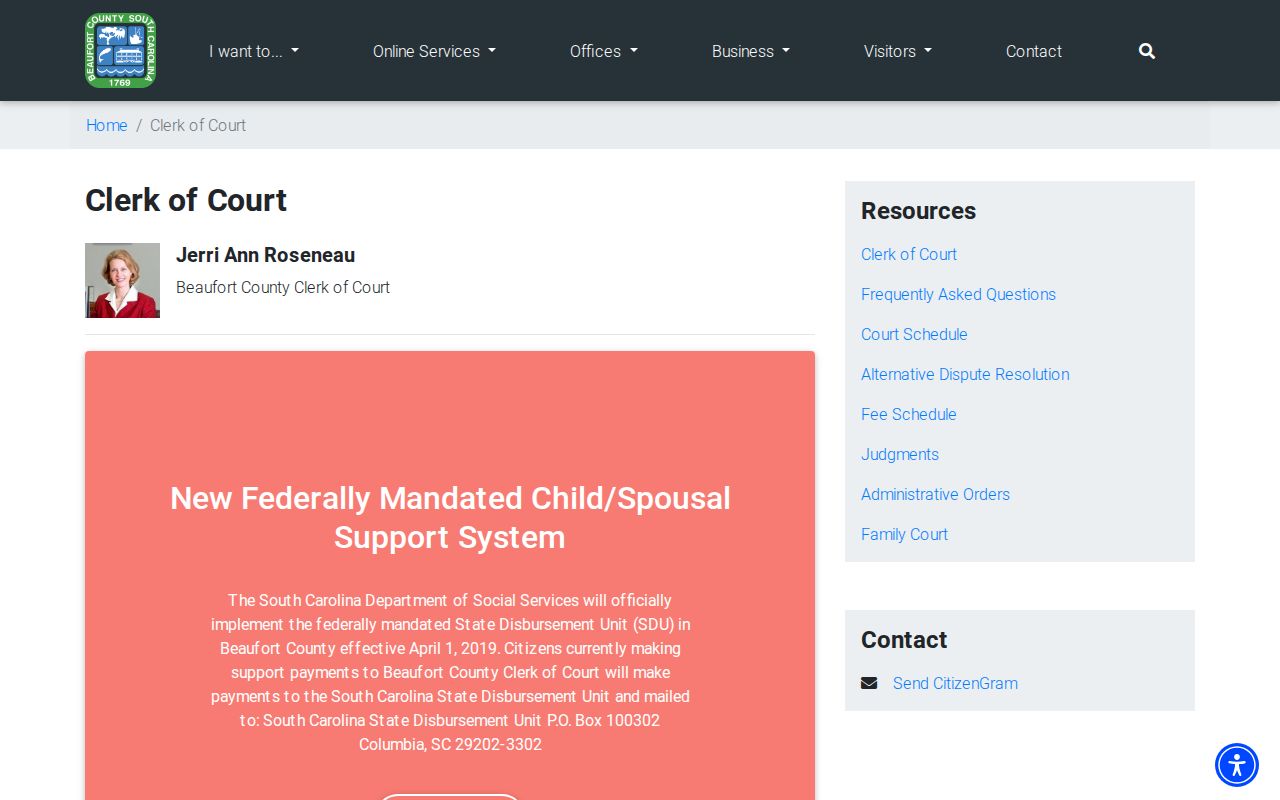 Beaufort County Clerk of Court counter and public case-record directory
