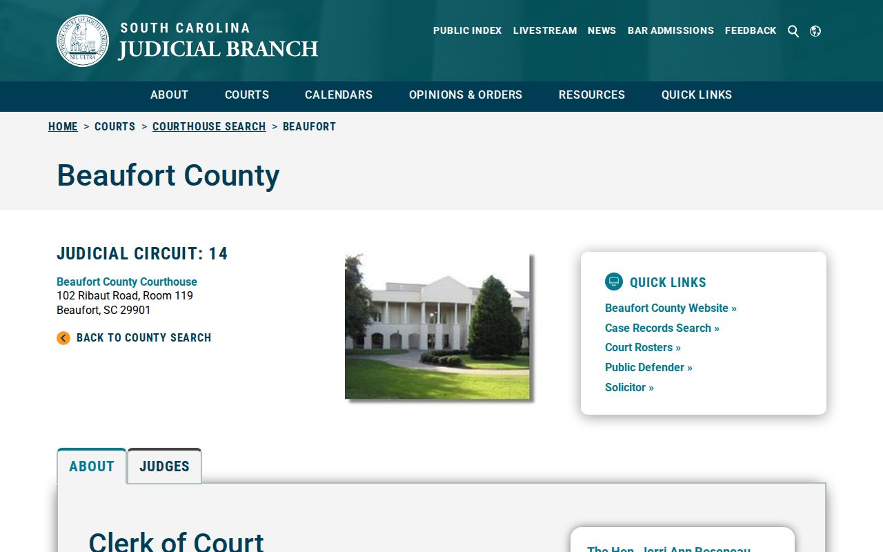 Beaufort County warrant records courthouse and Clerk of Court directory
