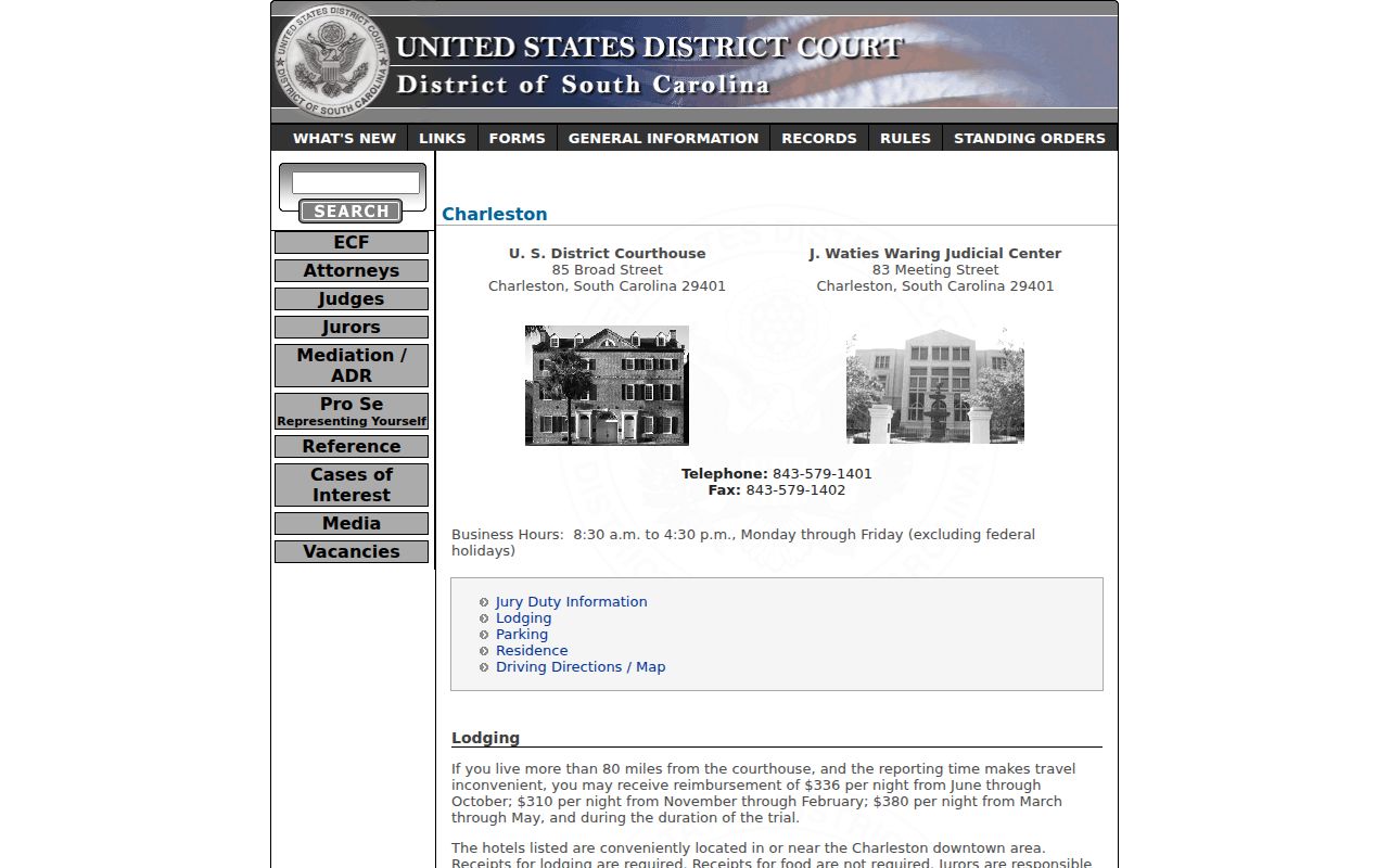 Federal courthouse route for Beaufort County jurors in the District of South Carolina